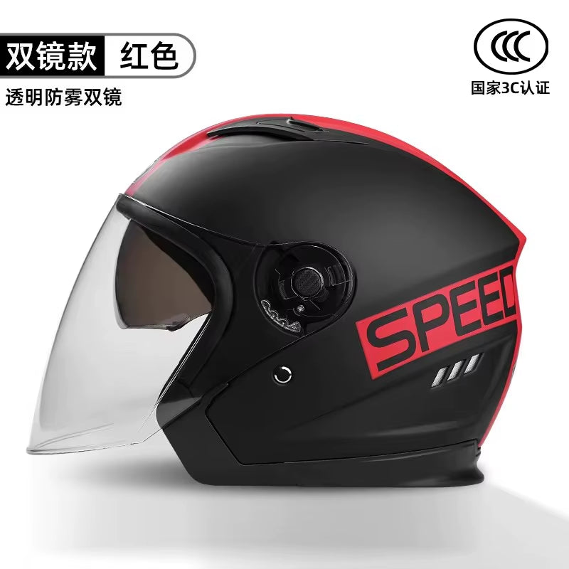 Motorcycle Open Face Helmet for Men and Women Dual Lens Sun Visor Face Shield Top Lightweight Scooter Bike Retro 3/4 Helmet